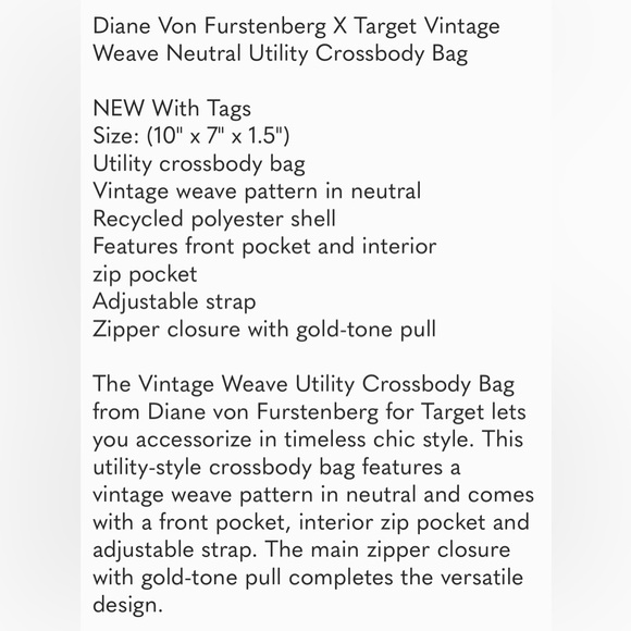 DVF for Target Vintage Weave Neutral Utility Crossbody Bag NEW! - Picture 7 of 7